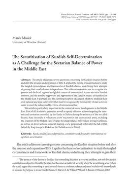 The Securitisation of Kurdish Self-Determination As a Challenge for the Sectarian Balance of Power in the Middle East