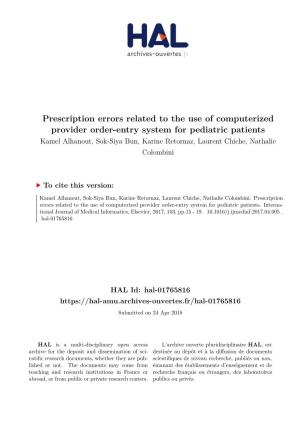 Prescription Errors Related to the Use of Computerized Provider Order