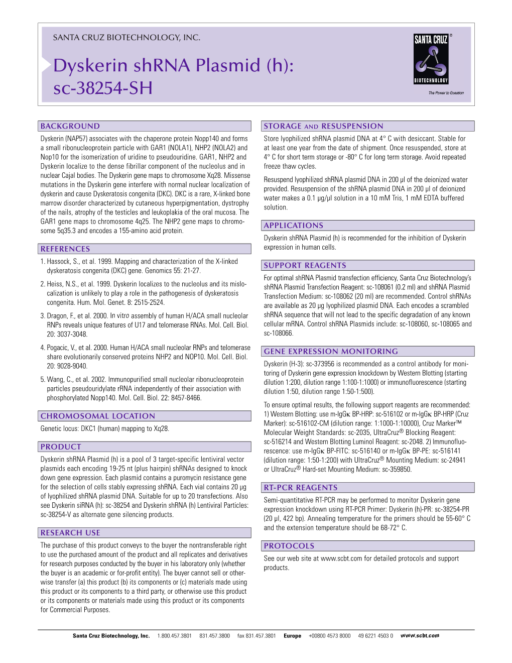 Dyskerin Shrna Plasmid (H): Sc-38254-SH