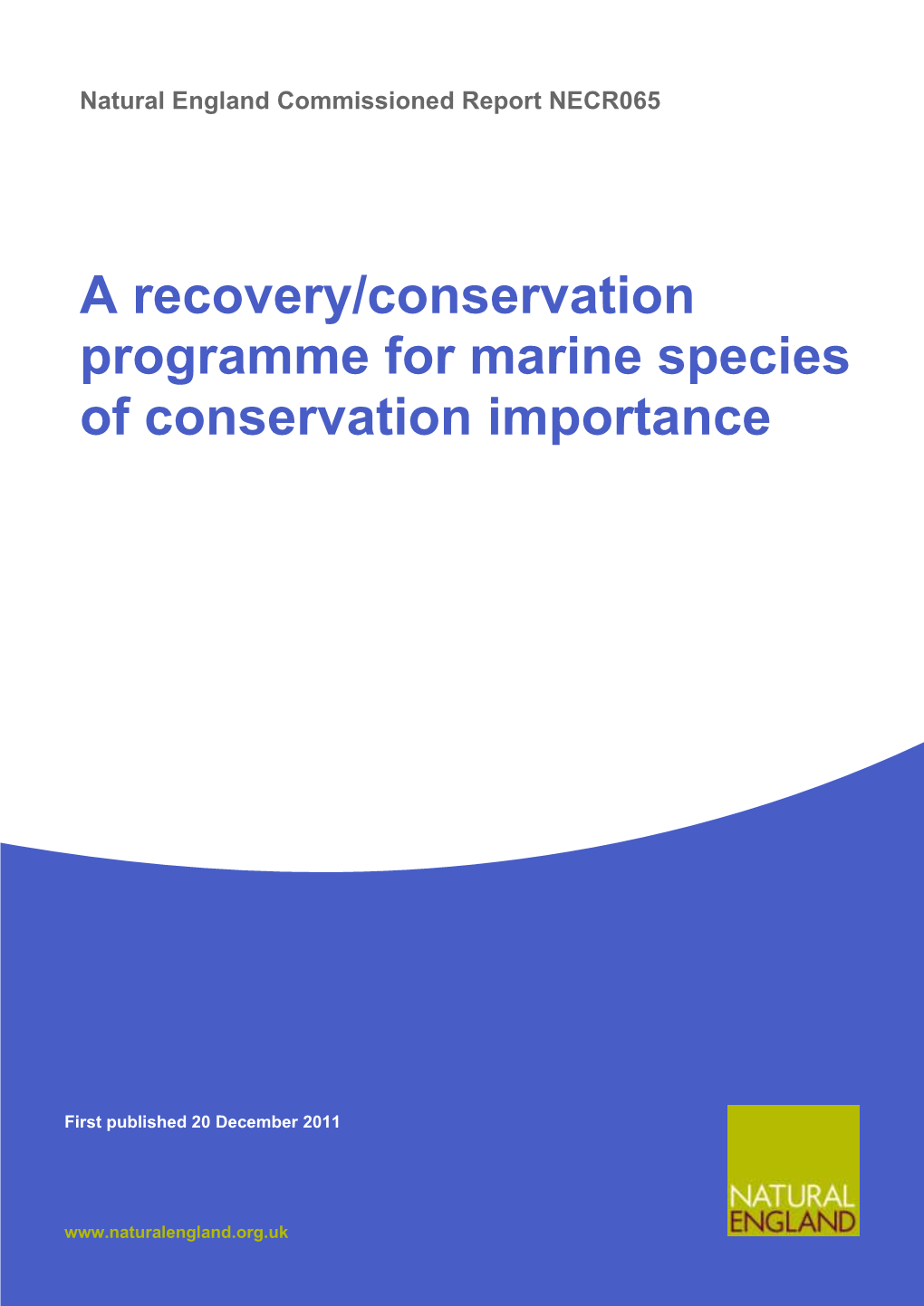 A Recovery/Conservation Programme for Marine Species of Conservation Importance