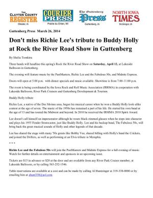 Don't Miss Richie Lee's Tribute to Buddy Holly at Rock the River Road Show in Guttenberg