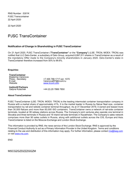 PJSC Transcontainer 22 April 2020