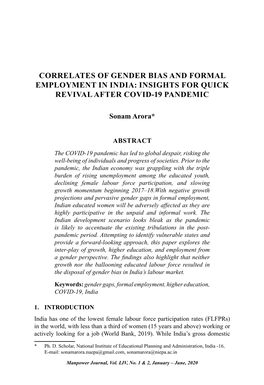 Correlates of Gender Bias and Formal Employment in India: Insights for Quick Revival After Covid-19 Pandemic