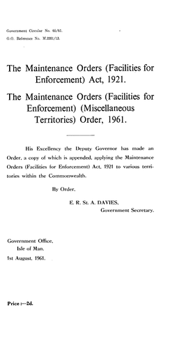 (Facilities for Enforcement) Act, 1921. the Maintenance Orders (Facilities for Enforcement) (Miscellaneous Territories) Order, 1961