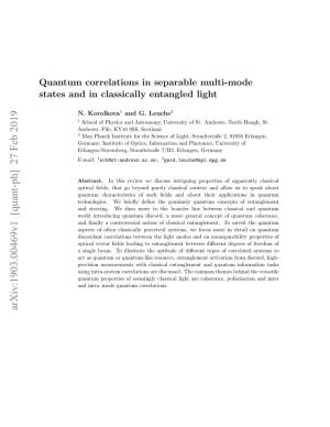 Quantum Correlations in Separable Multi-Mode States and in Classically Entangled Light