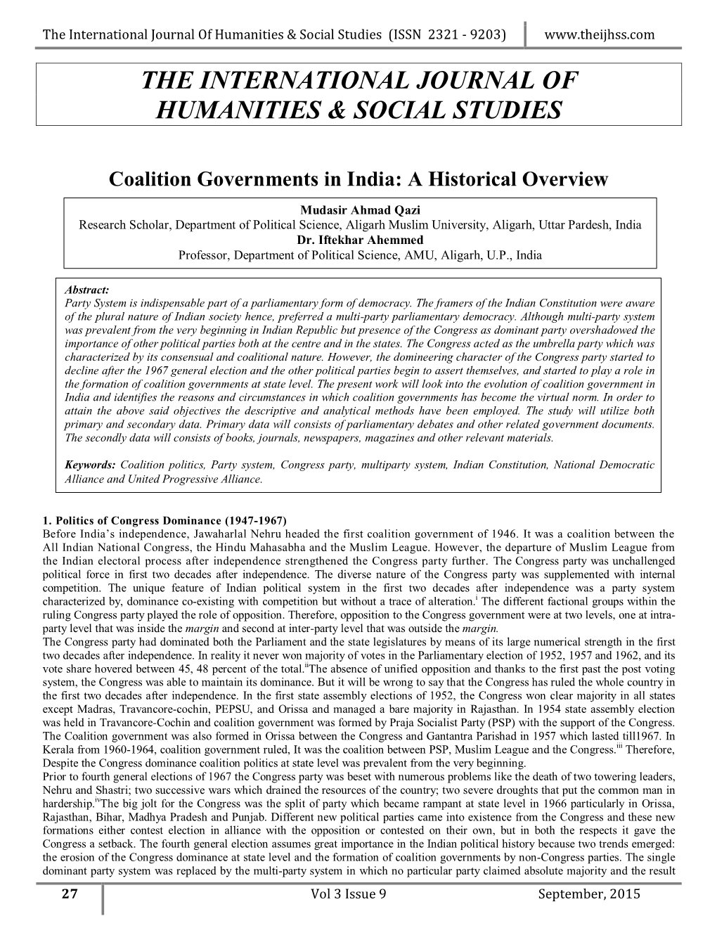 The International Journal of Humanities & Social Studies