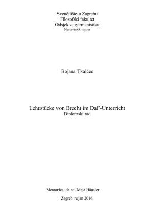 Lehrstücke Von Brecht Im Daf-Unterricht Diplomski Rad
