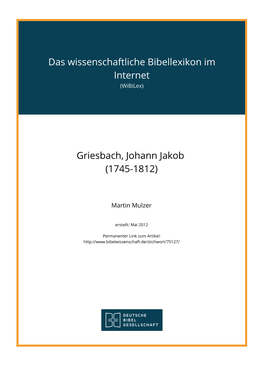 Das Wissenschaftliche Bibellexikon Im Internet (Wibilex)