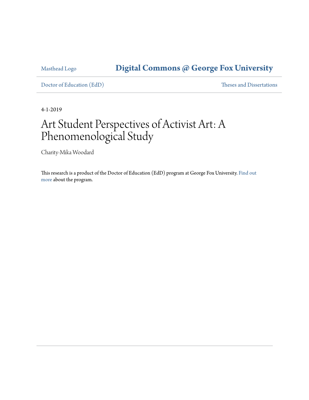 Art Student Perspectives of Activist Art: a Phenomenological Study Charity-Mika Woodard