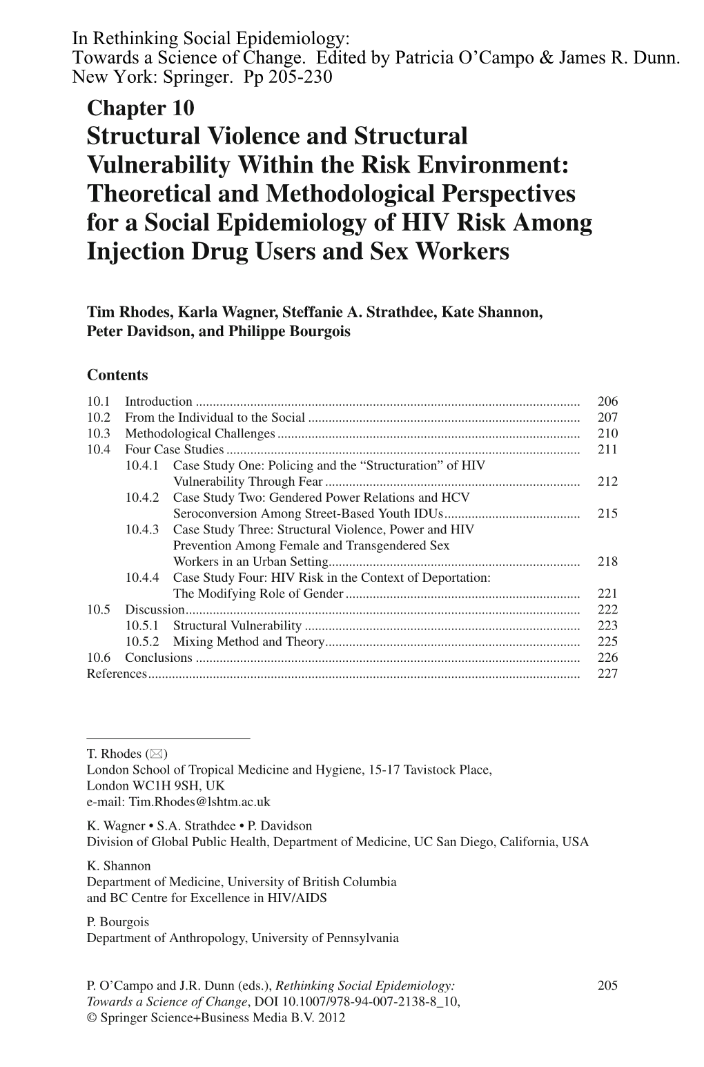 Structural Violence and Structural Vulnerability Within the Risk