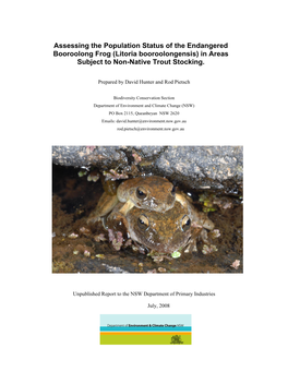 Assessing the Population Status of the Endangered Booroolong Frog (Litoria Booroolongensis) in Areas Subject to Non-Native Trout Stocking