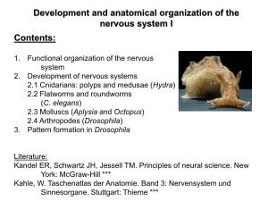 Development and Anatomical Organization of the Nervous System I Contents
