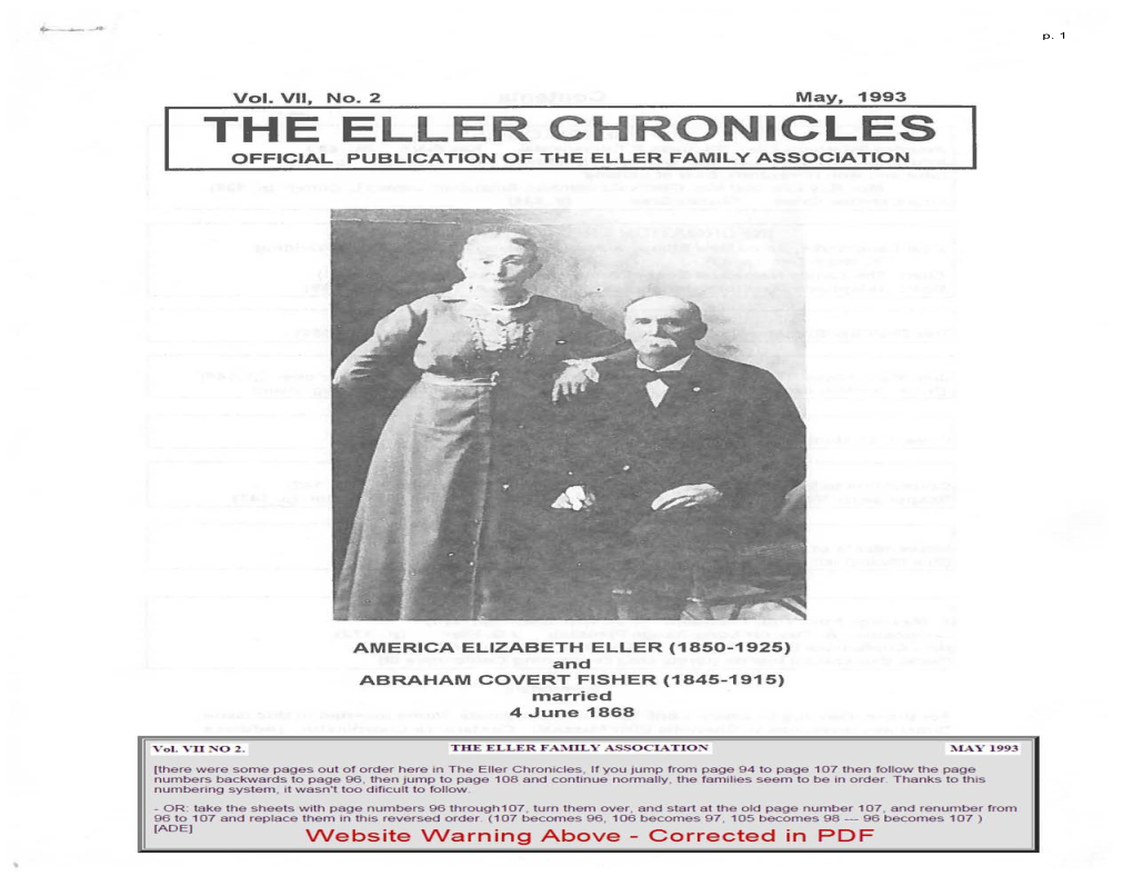 Thee Ler Chro Cles Official Publication of the Eller Family Association