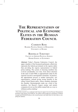 The Representation of Political and Economic Elites in the Russian Federation Council