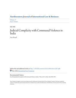 Judicial Complicity with Communal Violence in India Sara Ahmad