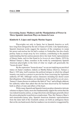 Madness and the Manipulation of Power in Three Spanish American Plays on Juana La Loca