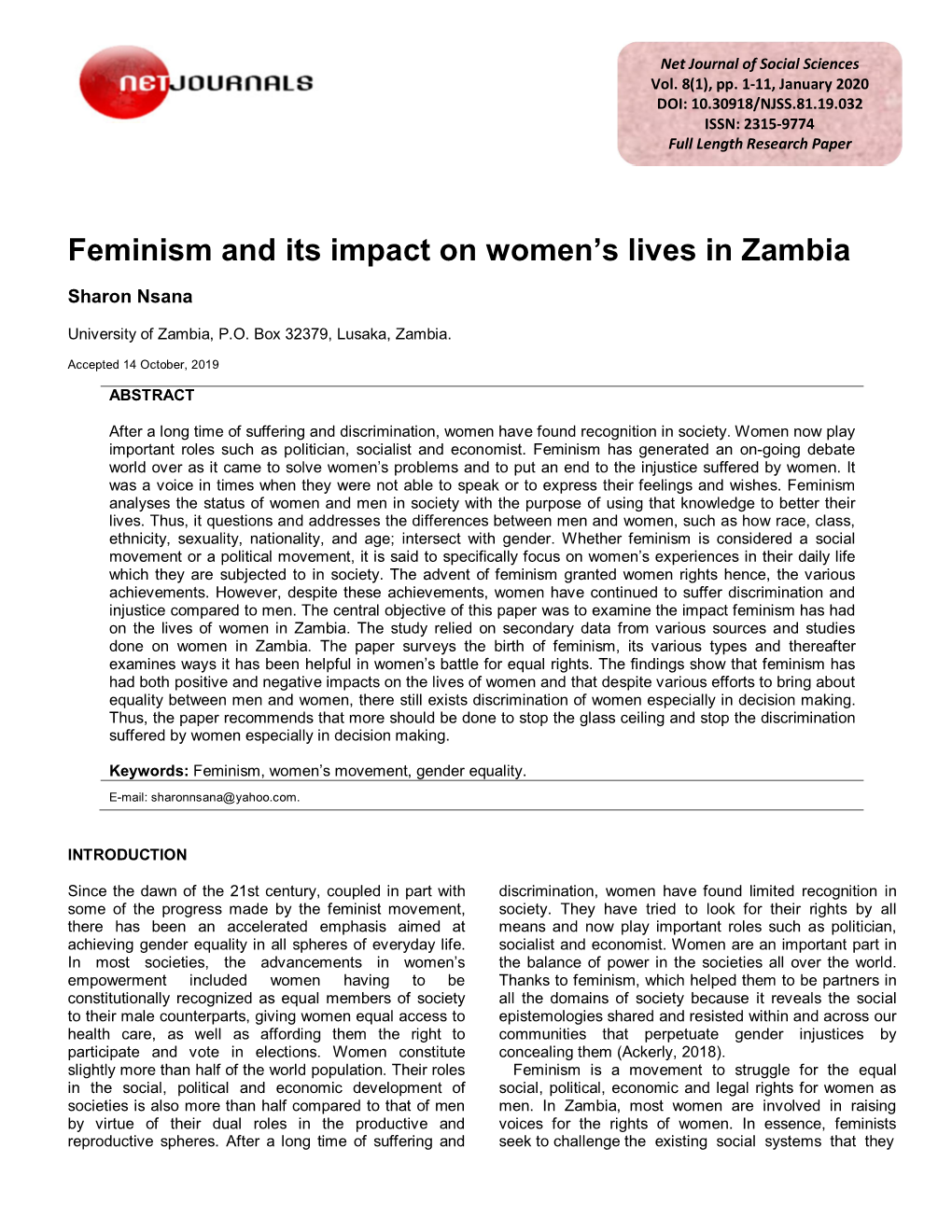Feminism and Its Impact on Women's Lives in Zambia