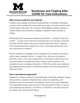 Numbness and Tingling After COVID-19: Care Instructions