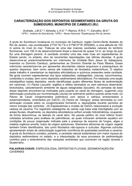 Caracterização Dos Depósitos Sedimentares Da Gruta Do Sumidouro, Município De Cambuci (Rj)