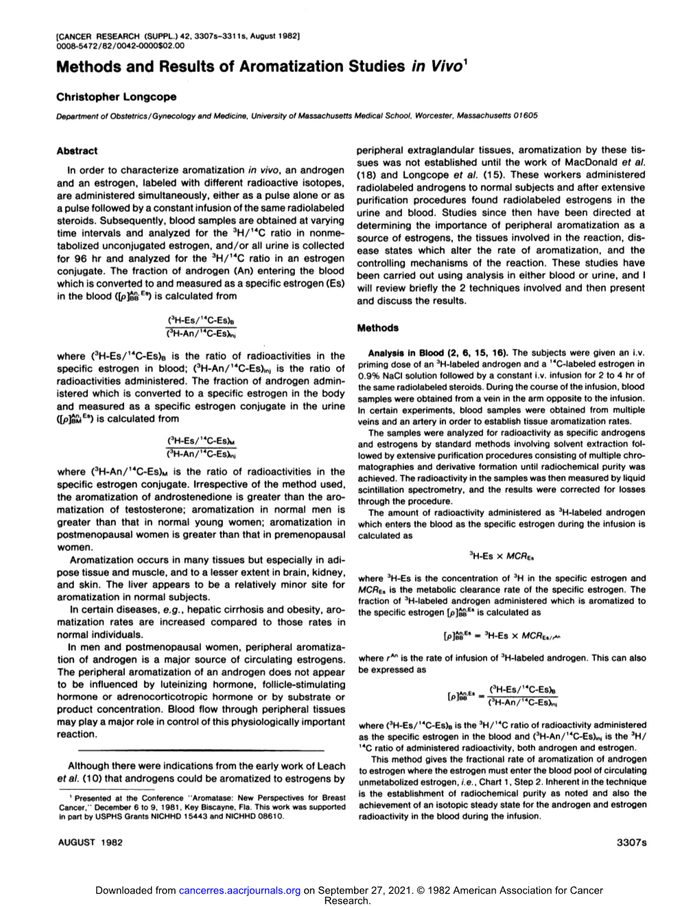 Methods and Results of Aromatization Studies in Vivo1