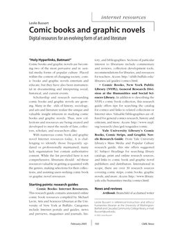 Comic Books and Graphic Novels Digital Resources for an Evolving Form of Art and Literature