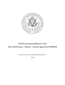 Final Environmental Review of the the United States – Mexico – Canada Agreement (USMCA)