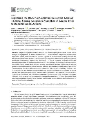 Exploring the Bacterial Communities of the Kaiafas Thermal Spring Anigrides Nymphes in Greece Prior to Rehabilitation Actions