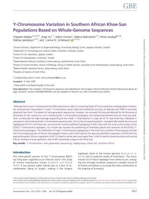 Y-Chromosome Variation in Southern African Khoe-San Populations Based on Whole-Genome Sequences