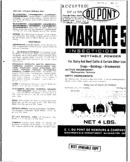 U.S. EPA, Pesticide Product Label, MARLATE 50 METHOXYCHLOR INSECTICIDE, 09/18/1978