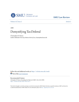 Demystifying Tax Deferral Christopher H