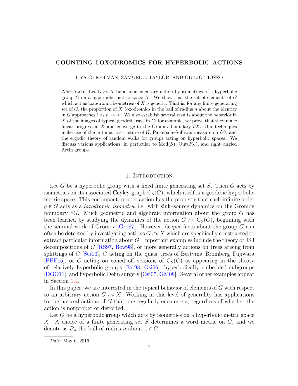 Counting Loxodromics for Hyperbolic Actions