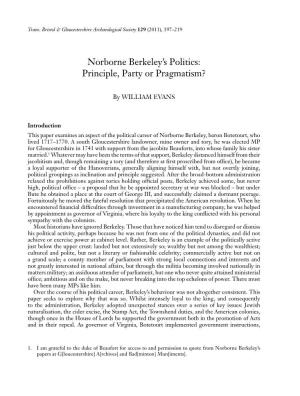 Norborne Berkeley's Politics.Indd 197 25/01/2012 09:55 198 William Evans