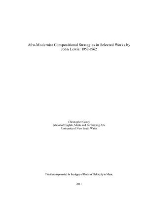Afro-Modernist Compositional Strategies in Selected Works by John Lewis: 1952-1962