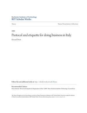 Protocol and Etiquette for Doing Business in Italy Howard Dixon