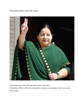 'Personality Politics Died with Amma'