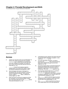 Chapter 4: Prenatal Development and Birth the Developing Person Through Childhood and Adolescence