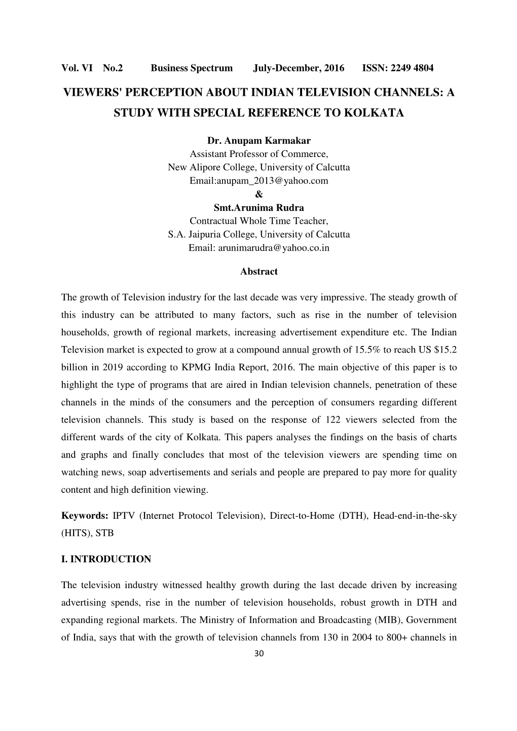 Viewers' Perception About Indian Television Channels: a Study with Special Reference to Kolkata