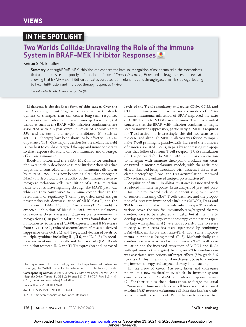 Unraveling the Role of the Immune System in BRAF–MEK Inhibitor Responses Keiran S.M