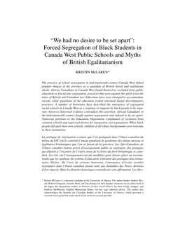 Forced Segregation of Black Students in Canada West Public Schools and Myths of British Egalitarianism