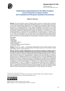 Rudist Bivalves (Hippuritoidea) from the Clifton Limestone (Lower Campanian) of Western Jamaica and a Reassessment of the Genus Vaccinites in the Americas