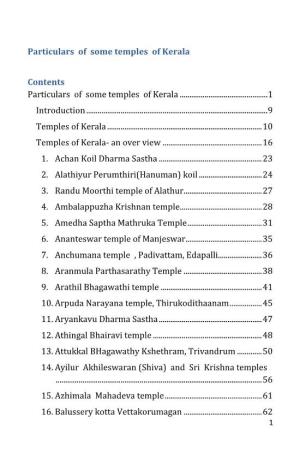 Particulars of Some Temples of Kerala Contents Particulars of Some