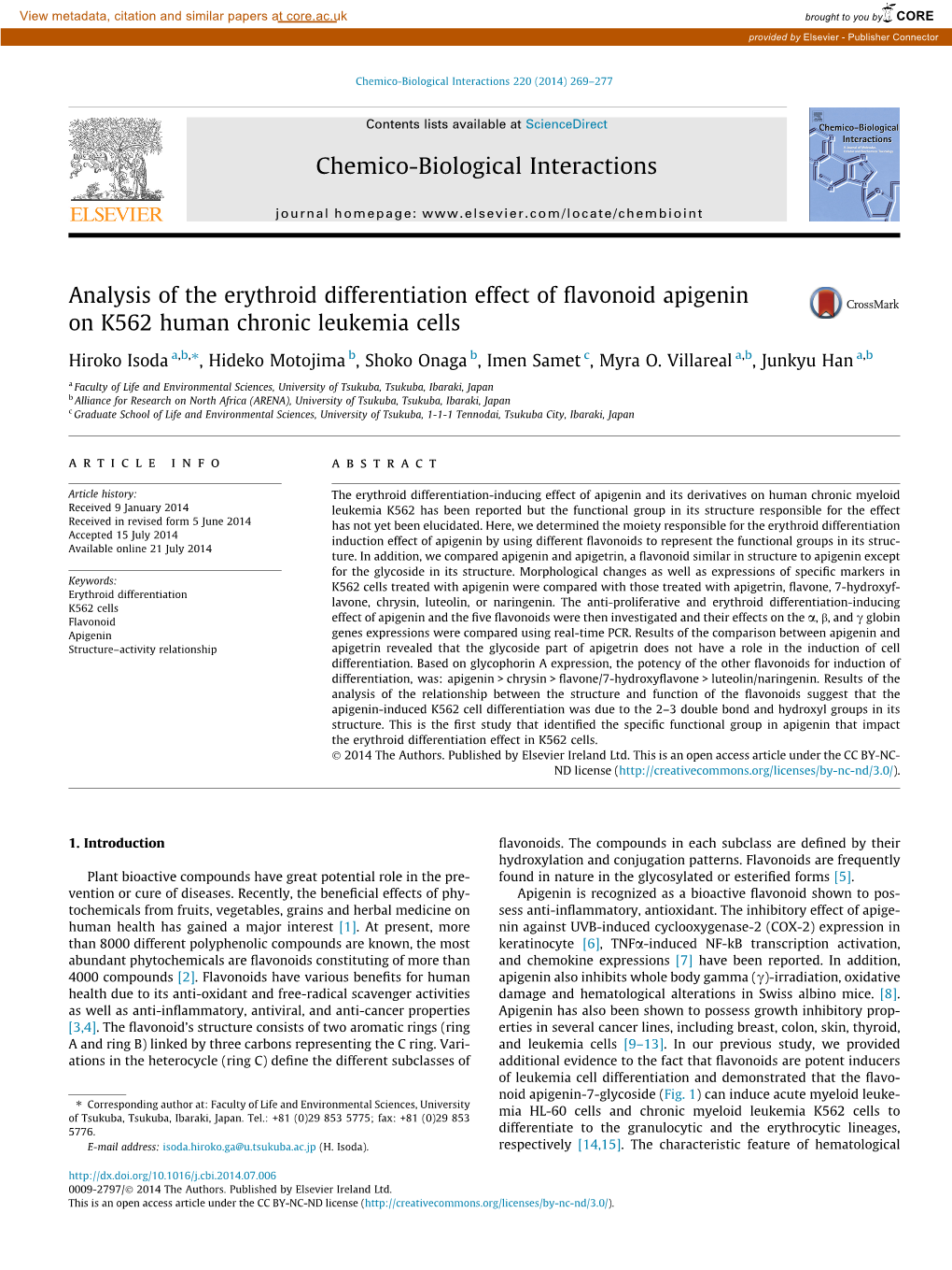 Analysis of the Erythroid Differentiation Effect of Flavonoid Apigenin On