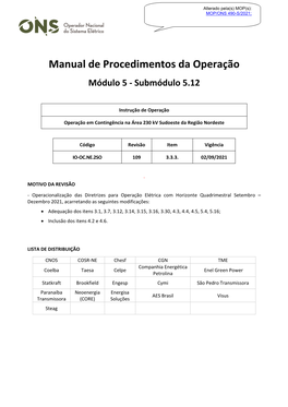 Manual De Procedimentos Da Operação Módulo 5 - Submódulo 5.12
