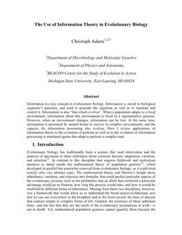 The Use of Information Theory in Evolutionary Biology Christoph