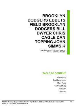 Brooklyn Dodgers Ebbets Field Brooklyn Dodgers Bill Dwyer Chris Cagle Dan Topping John Simms K