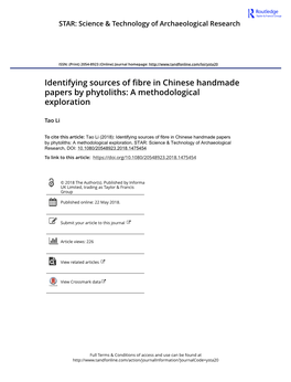 Identifying Sources of Fibre in Chinese Handmade Papers by Phytoliths: a Methodological Exploration