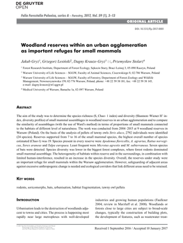 Woodland Reserves Within an Urban Agglomeration As Important Refuges for Small Mammals