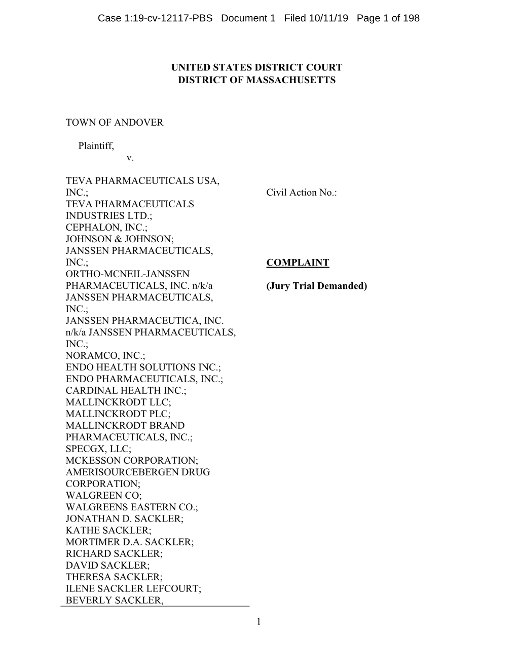 Case 1:19-Cv-12117-PBS Document 1 Filed 10/11/19 Page 1 of 198