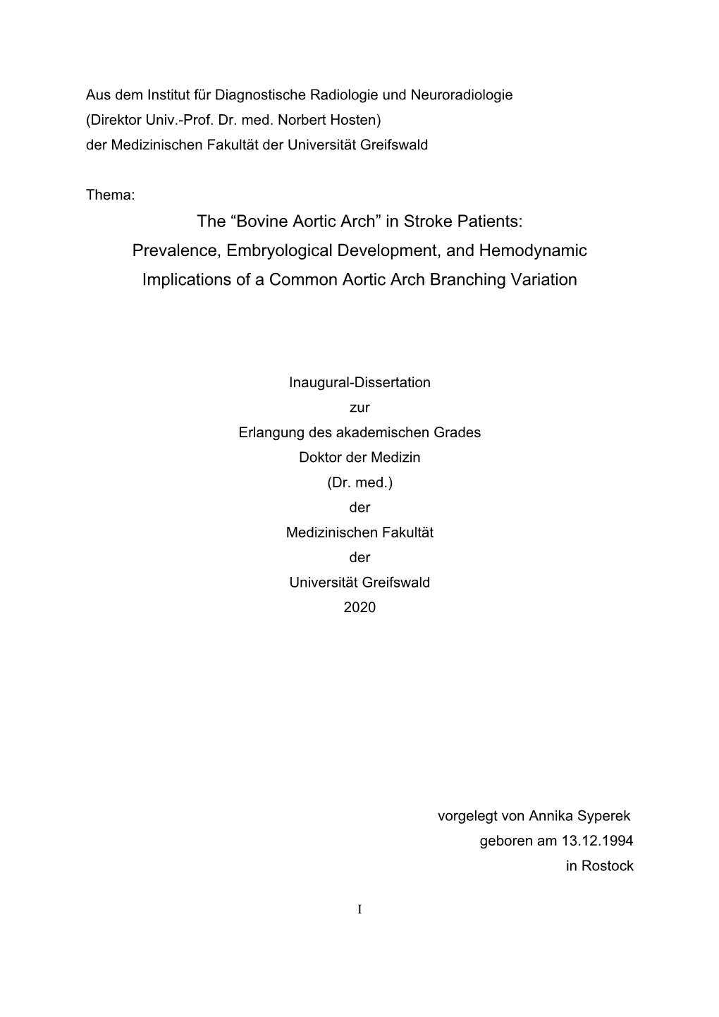 Bovine Aortic Arch” in Stroke Patients: Prevalence, Embryological ...