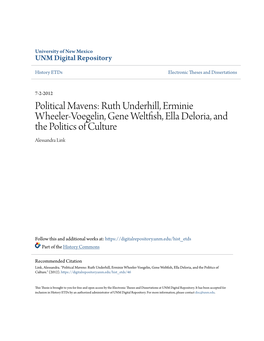 Ruth Underhill, Erminie Wheeler-Voegelin, Gene Weltfish, Ella Deloria, and the Politics of Culture Alessandra Link